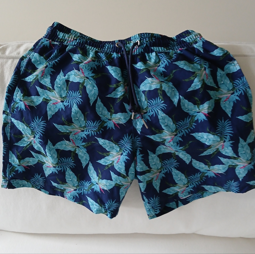 Slate & Stone Navy Tropical Leaf Swim Trunks